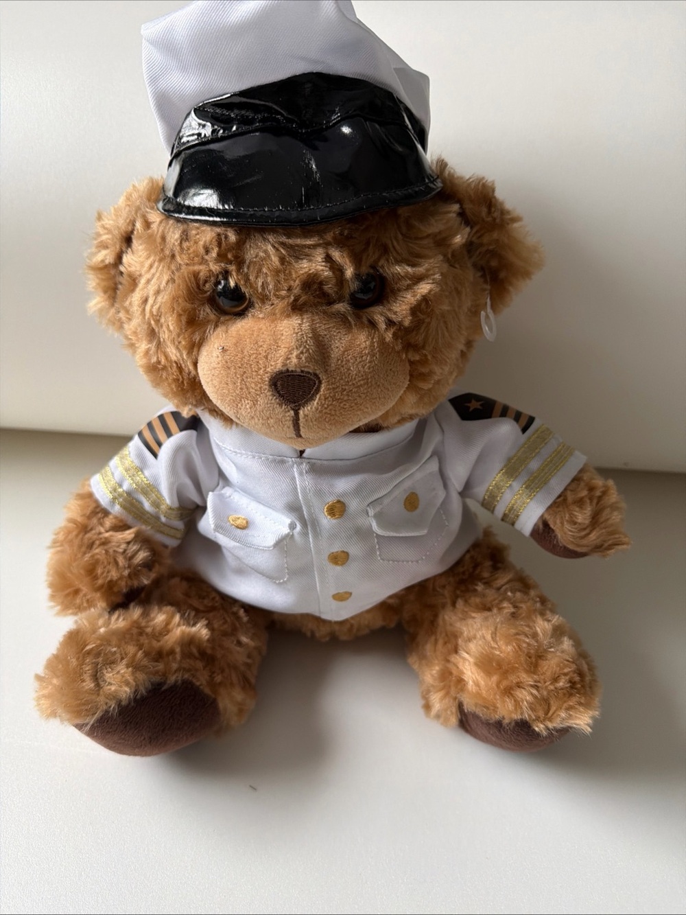 Captain Teddy Bear Plush in White Uniform - Brown Teddy